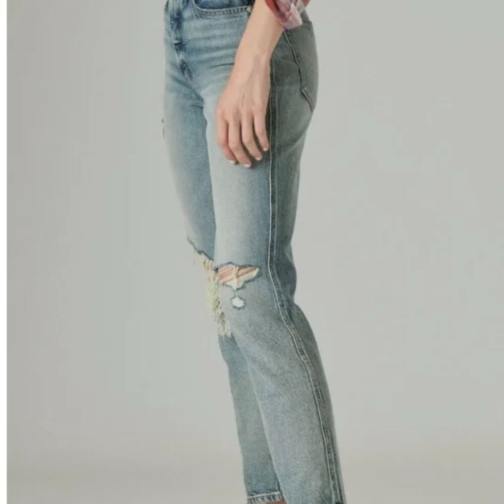 ;LUCKY BRAND DISTRESSED MID RISE JEANS 0/25